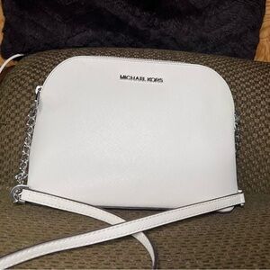 Michael Kors Optic White Cindy LG Dome Leather Crossbody Bag Handbag